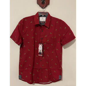 MBX Premium Goods Mens Small Red Button Up Reindeer Christmas Shirt NWT! A6170R